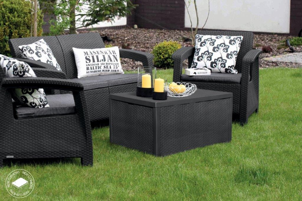 Záhradný nábytok Keter Corfu box set dvousedačka + dvě křesla + stůl grafitový