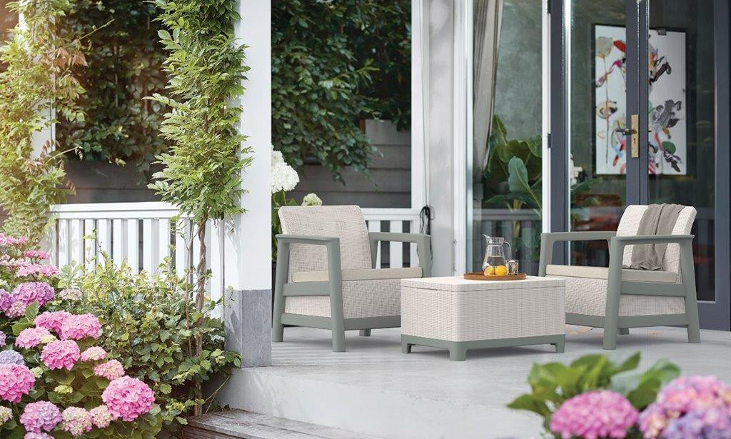 Záhradný nábytok Keter Scandi set dve kreslá + úložný stolík béžovo sivý